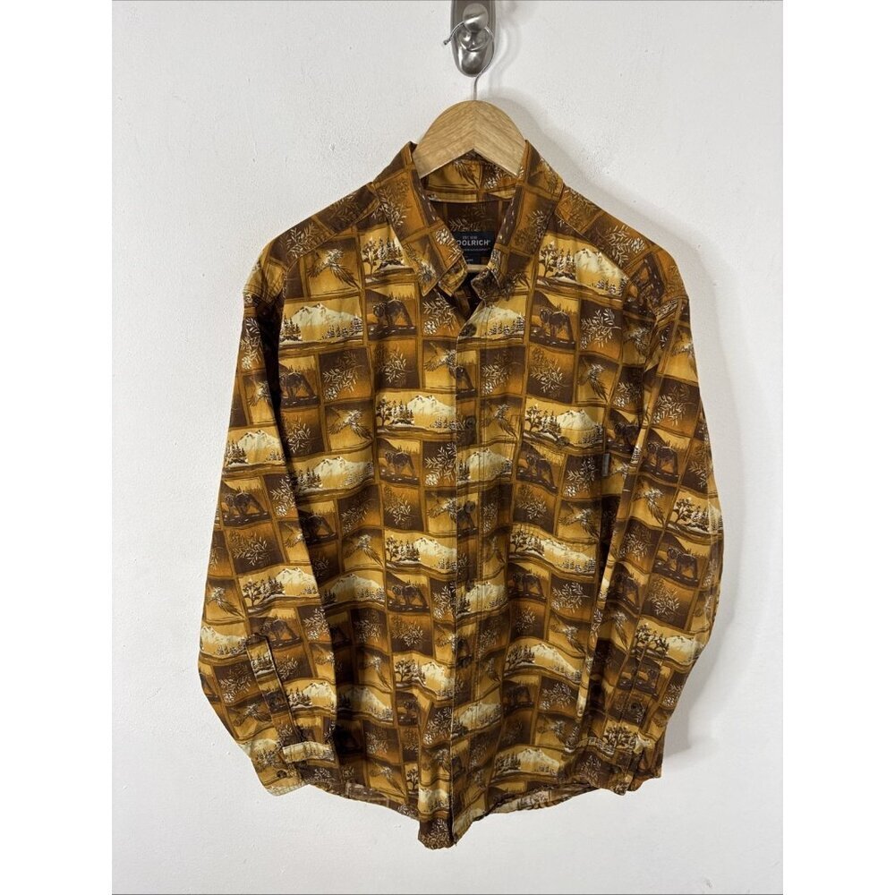 Woolrich Outdoor‎ Shirt Mens L Brown Bear Pheasant Print Button Front